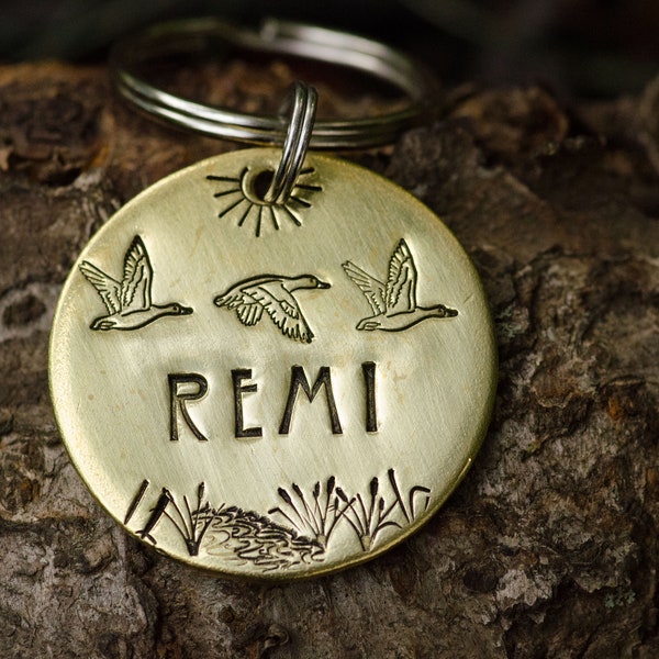 The hunt - personalized pet ID tag / metal dog name tag / bird dog