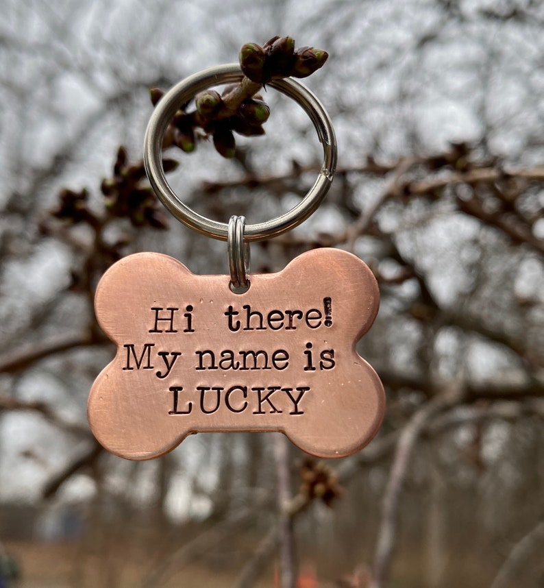 Personalized dog tag hand stamped pet ID name tag Hi there