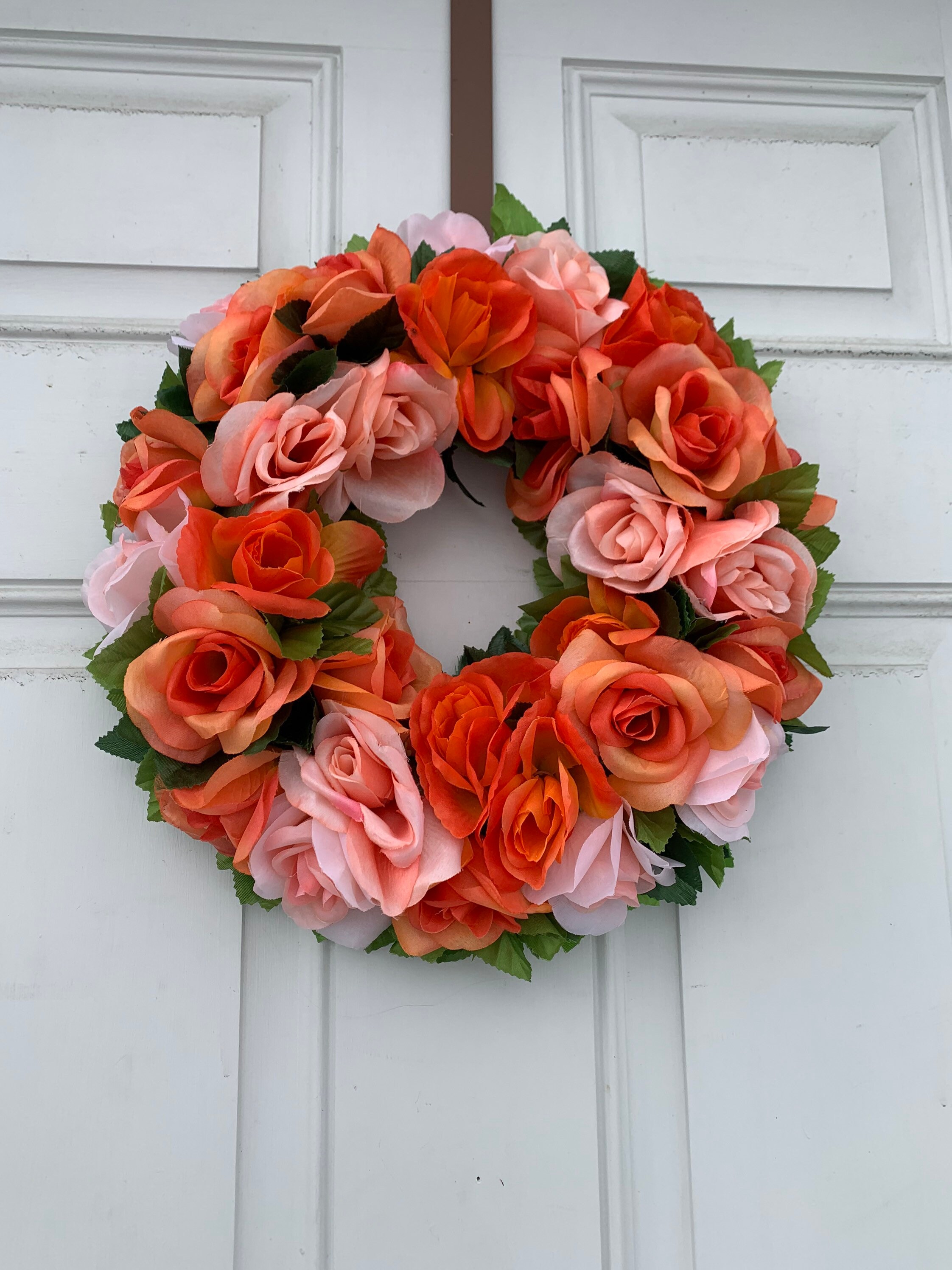 Wreath orange rose flower wreath Etsy