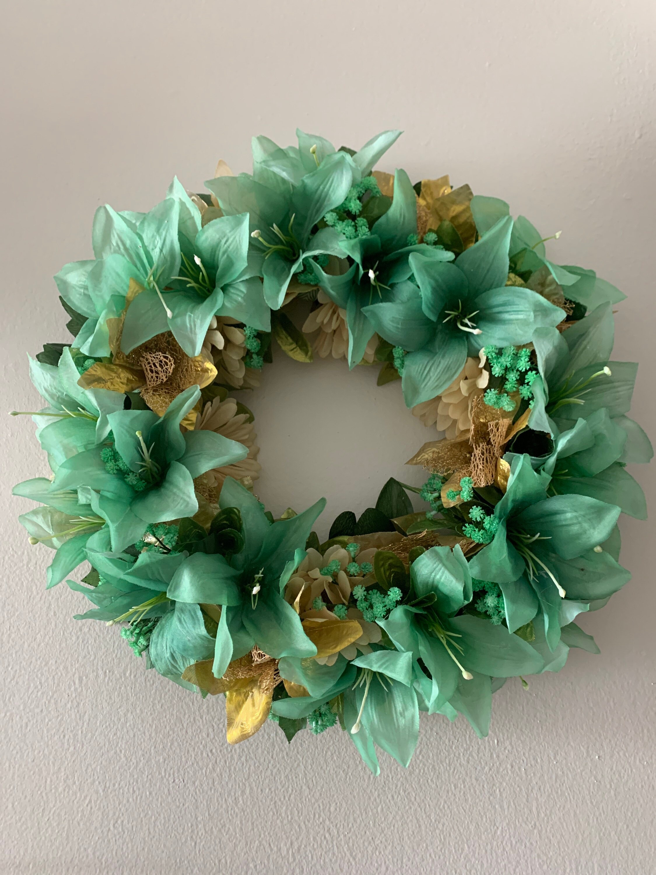 Wreath mint green gold flower wreath Etsy
