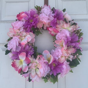 Pink and purple flower wreath