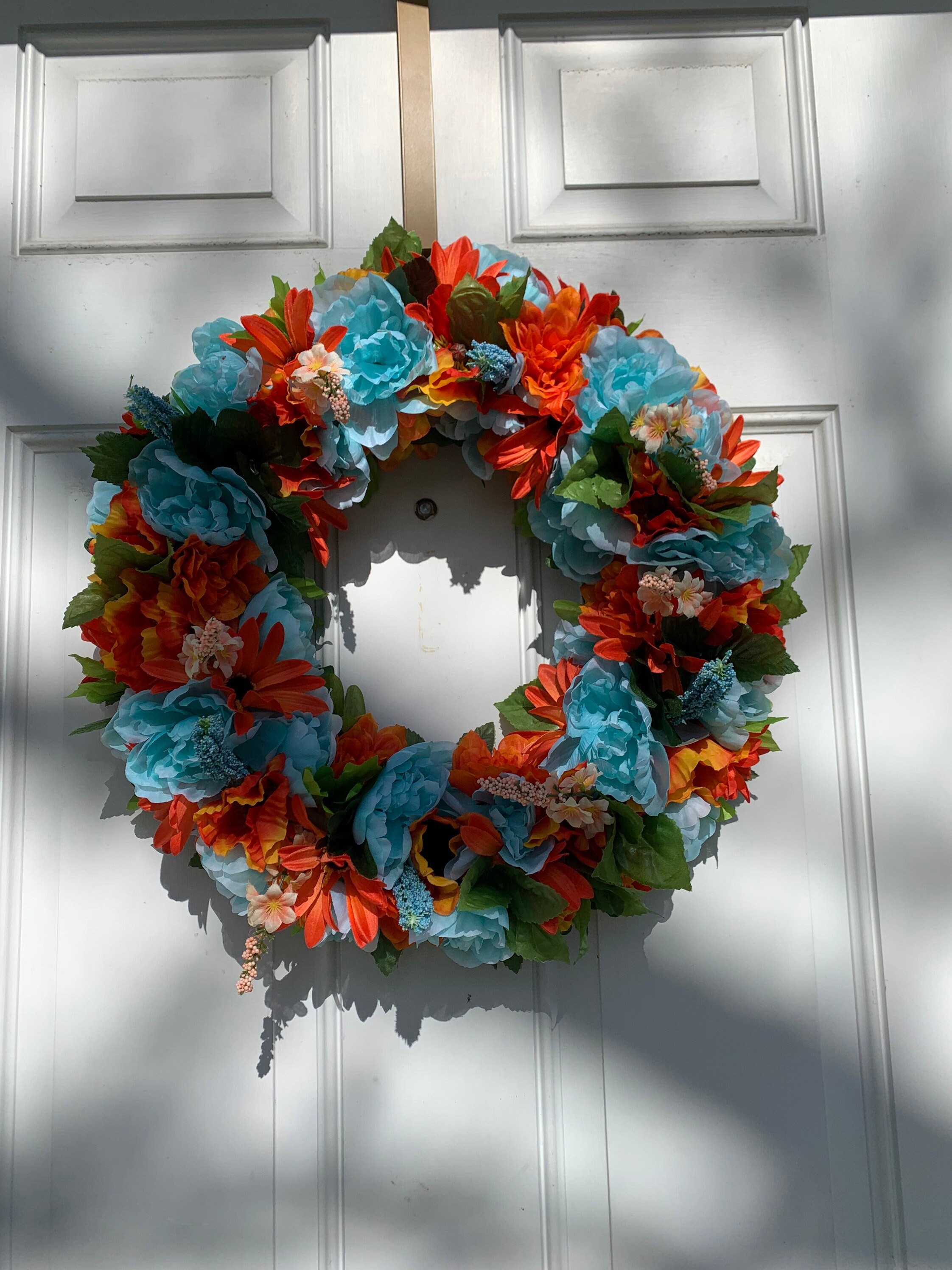 Orange and blue flower wreath Etsy