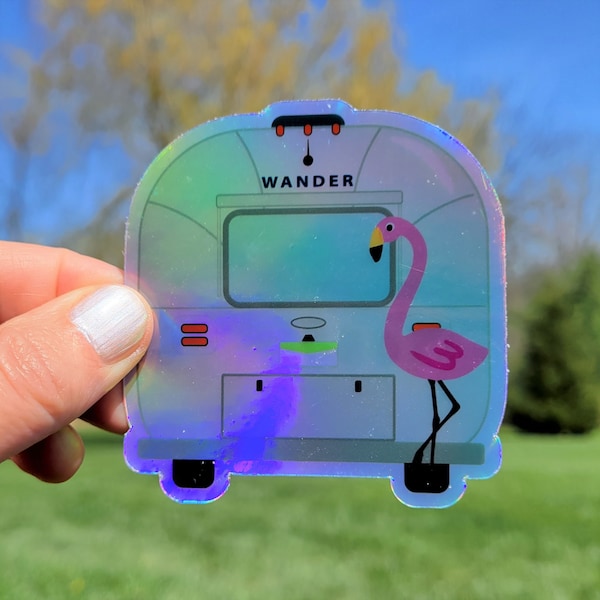 Airstream Camper Holographic Metallic Shiny Vinyl Die Cut Decal Sticker Camping Aluminum Yeti Mug or Computer or Scrapbooking