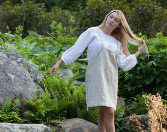 Pure Natural Linen Tunic Apron | For women | Women's Cross Back Apron in Natural Linen