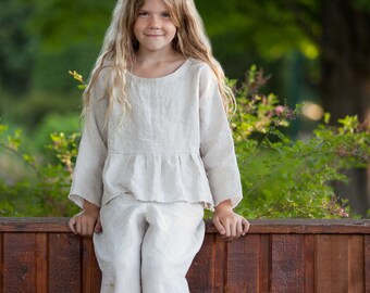 Eco Natural Pure Linen Wide Leg Pants | For Girls