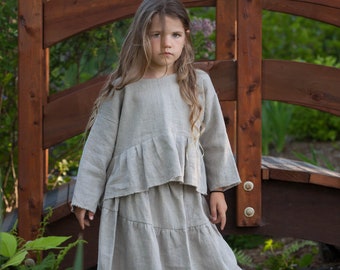 Eco Natural Linen Peasant Skirt | For Girls