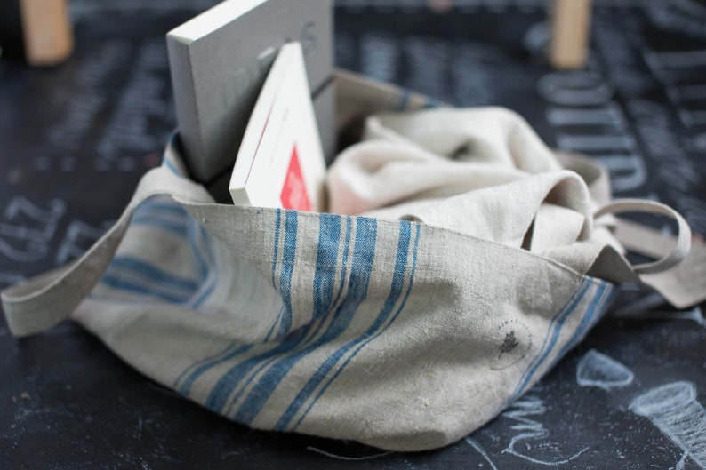 Pure Linen Tote Bag Farmhouse-style Bleu Français