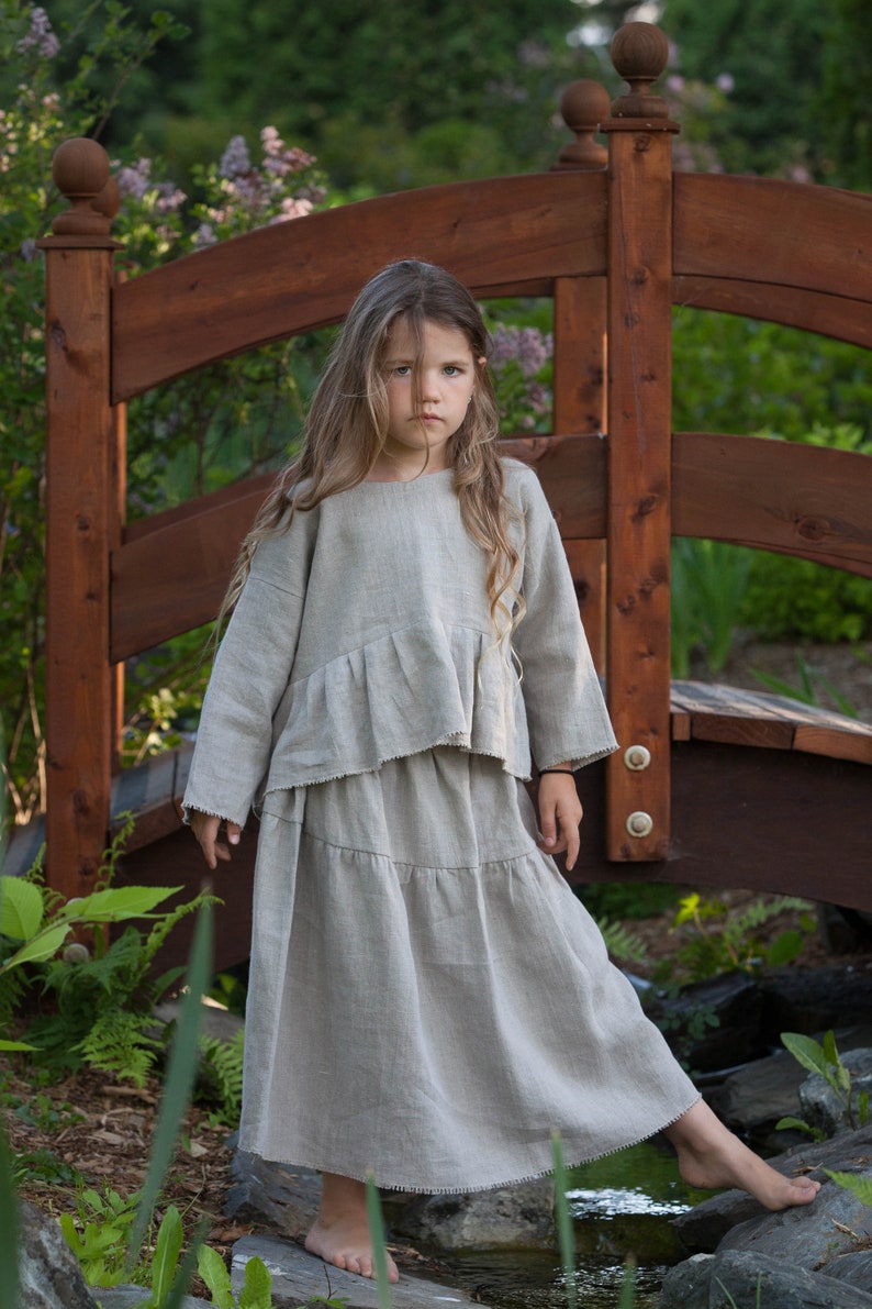 Eco Natural Linen Peasant Skirt For Girls image 1