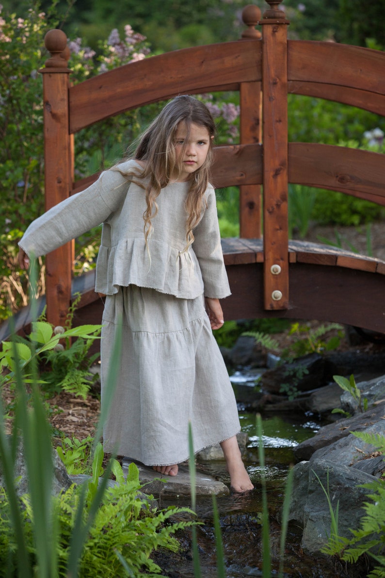 Eco Natural Linen Peasant Skirt For Girls image 3