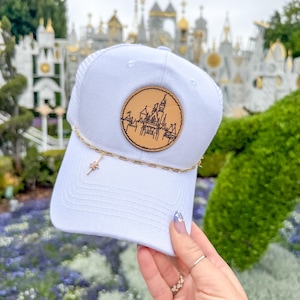 Disneyland Castle Hat with chain and star charm Disney trucker hat for women adjustable baseball hat Disney World park outfit accessory