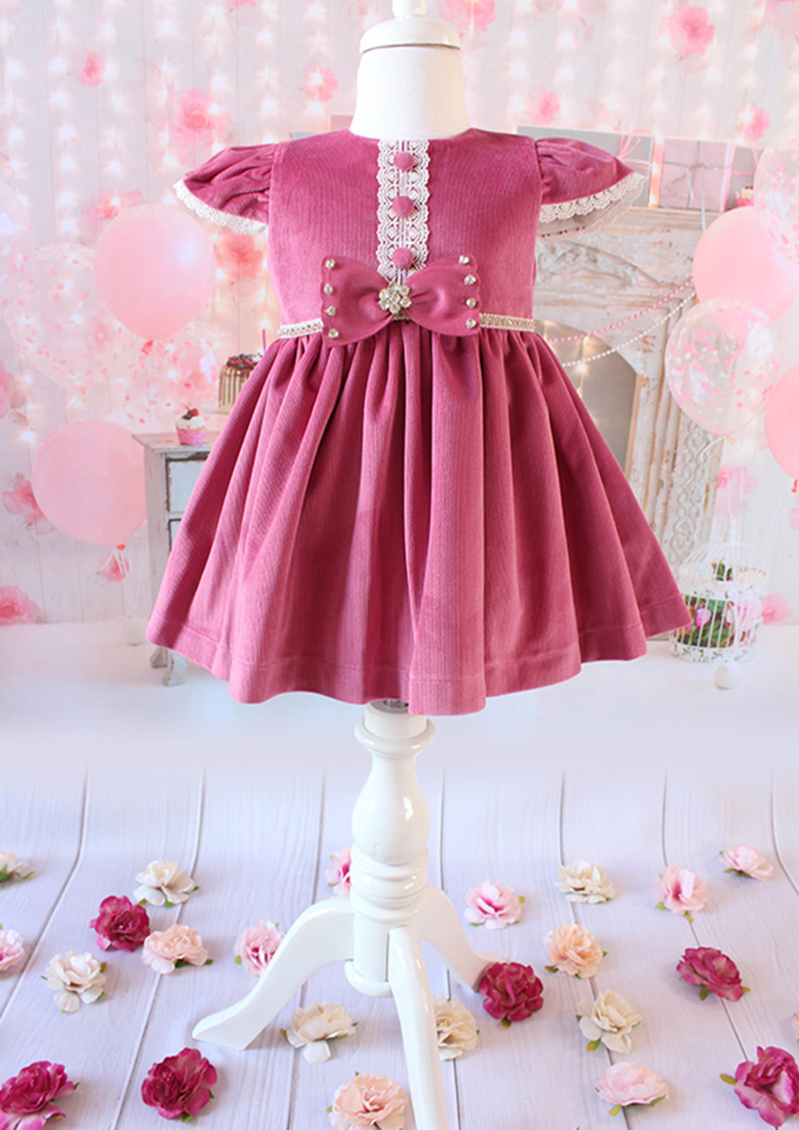 Pink Velvet Fabric Baby Girl Dress Valentine's Day Velvet Etsy