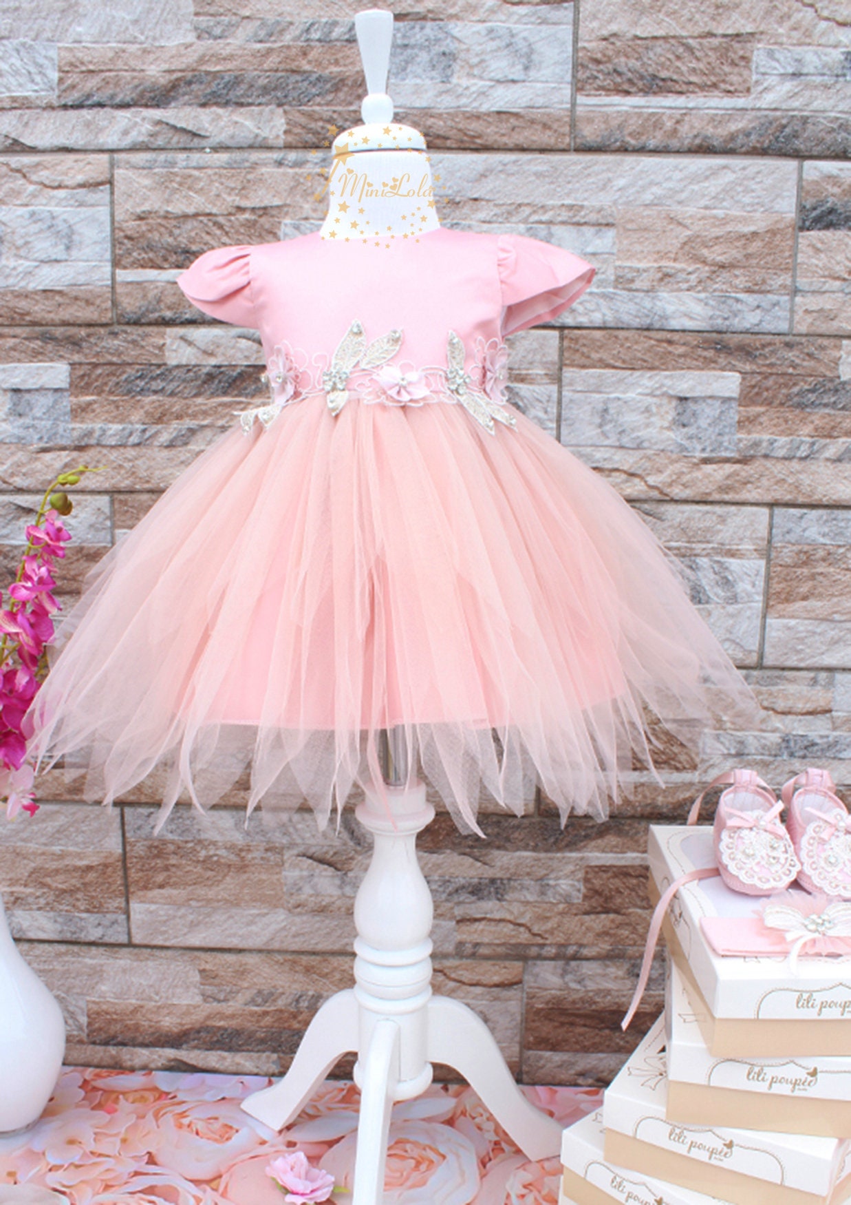 Rose gold baby satin dress rose fluffy dress for baby dress Etsy