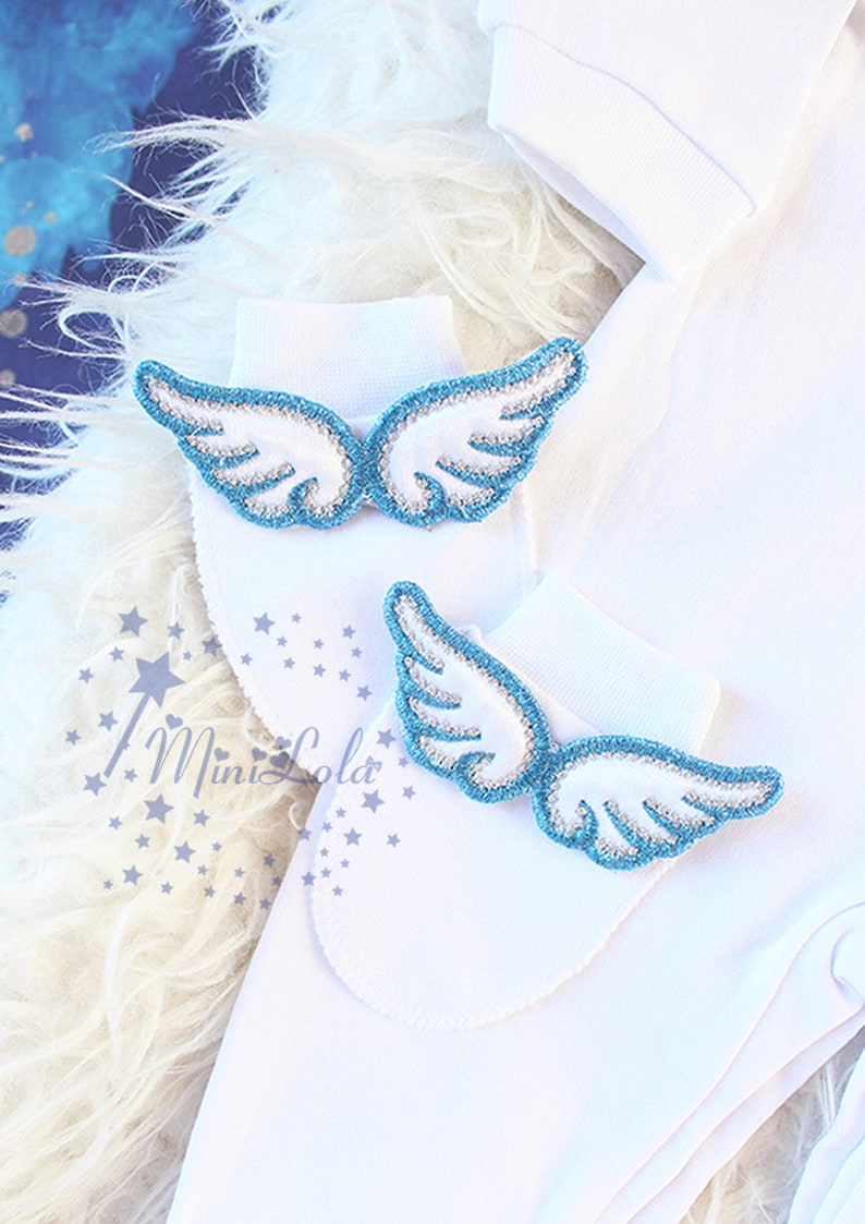 Baby Coming Home Outfit Baby Boy silvery blue Wings personalized Personalized Silver Angel Baby Boy Romper Set Embroidery name baby gift
