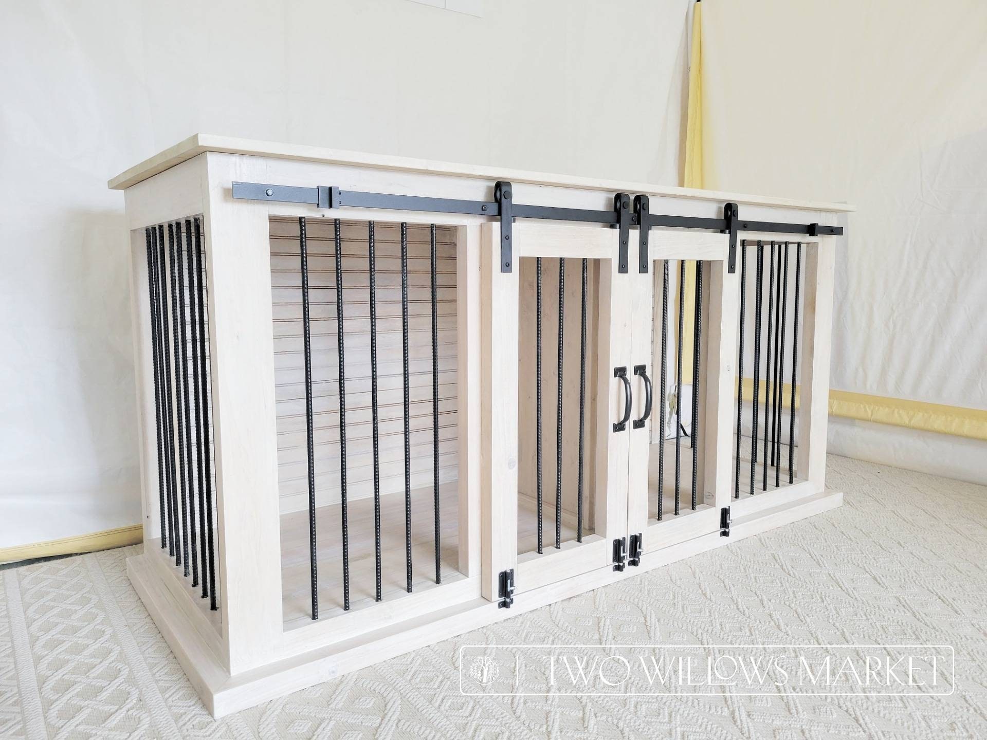 Dog Credenza Sliding Barn Door Dog Kennel Crate Double Doggie Bed Etsy