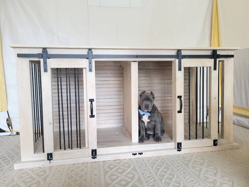 Dog Credenza Sliding Barn Door Dog Kennel Crate Double Doggie Bed Etsy