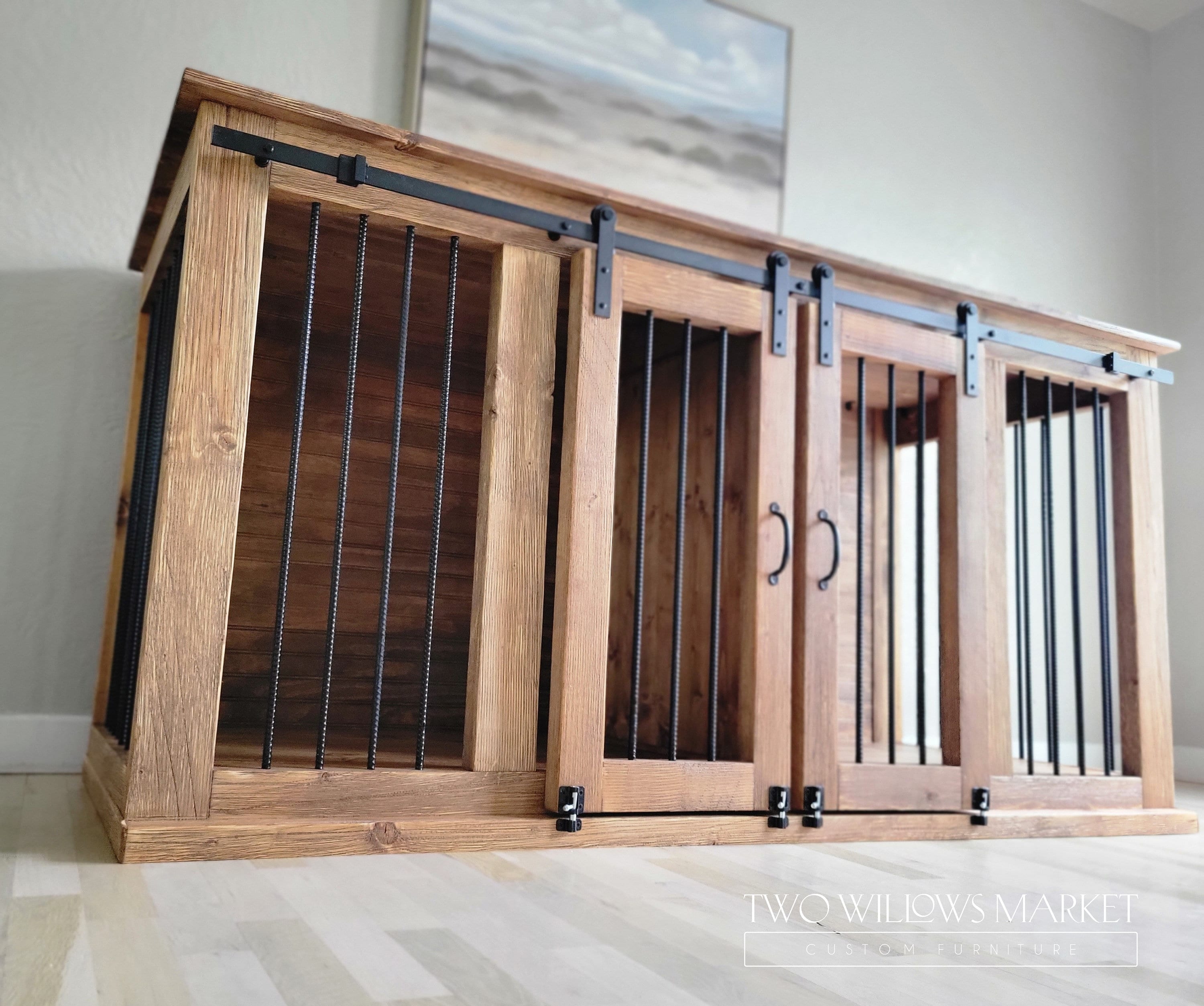 Doggie Credenza Dog Kennel Double Dog Crate Puppy Bed Pet Furniture Sliding Barn Door Etsy