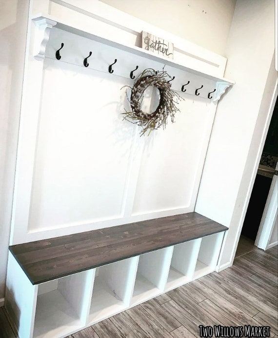 Rustic Farmhouse Entryway Hall Tree, Entrance Way Bench With Coat Rack