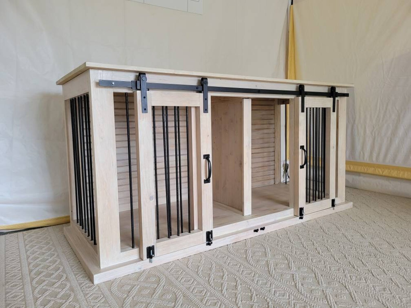 Dog Credenza Sliding Barn Door Dog Kennel Crate Double Doggie Bed Etsy