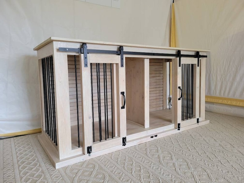 Dog Credenza Sliding Barn Door Dog Kennel Crate Double Etsy