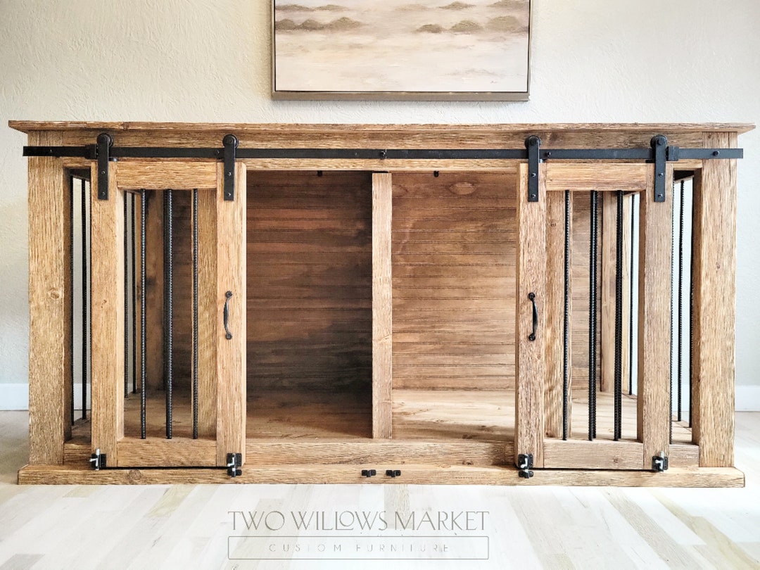 Doggie Credenza Dog Kennel Double Dog Crate Puppy Bed Pet Furniture Sliding Barn Door Etsy
