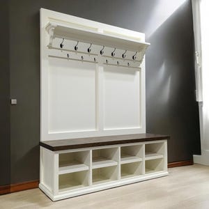 Entryway Hall Tree | Mudroom Bench | Coat Rack | Shoe Cubby Bench | Hardwood Furniture