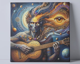 Cosmic Bard Canvas Print, Visionary Art, Psychedelic Art, Music of the Spheres, Third Eye Visions, Spiritual Awakening, Gift for music lover