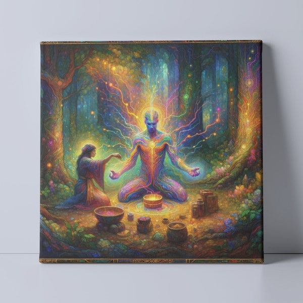 Psychedelic Forest Canvas Print, Cosmic Meditation, Shamanic Print, Spirit Guide Art, Psychedelic Decor, Ethereal Paintings, Energy Healing
