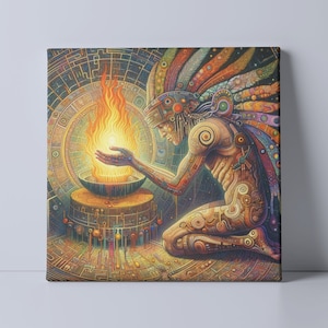 The Oracles Flame CANVAS PRINT, Visionary Art, Psychedelic, Cyber Tribal, doors of perception, spirit fire, trippy art, Entheogenic Art