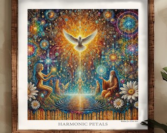 Harmonic Petals ART PRINT, trippy wall art, divine feminine, ayahuasca, dmt, psychedelic, visionary art, psilocybin, spiritual awakening