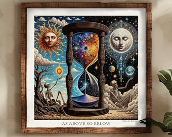 Sun and Moon Print -  Cosmic hourglass - Stoner gift for him