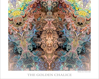 The Golden Chalice - Psychedelic Art Print - Visionary Art - Mandala - Abstract wall art - Art Print - Mystical Art