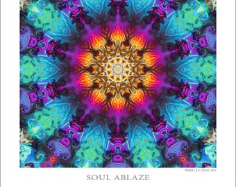 Soul Ablaze - Psychedelic Art Print - Visionary Art - Mandala - Abstract wall art - Art Print - Mystical Art