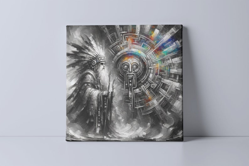 Shaman Code Spirit Code, Digital Shaman Canvas Print, Visionary Art, Techno ...