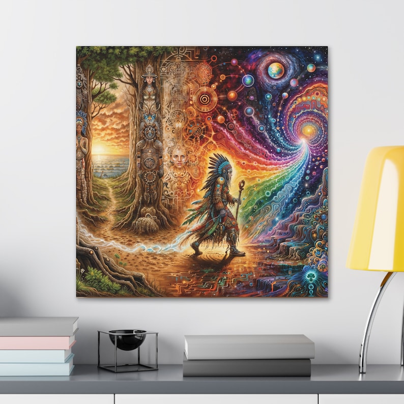 Rite of passage canvas print, trippy wall art, divine feminine, ayahuasca, dmt, psychedelic, visionary art, psilocybin, spiritual awakening image 5