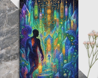Sacred Corridor – Visionary Psychedelic Crystal Pathway Canvas Wall Art