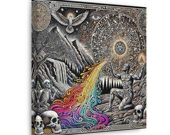 Rainbow Bridge Psychedelic Visionary Canvas Print, Shaman Vision Quest, Mystical Metamorphosis, memento mori, meditation room, Ayahuasca art