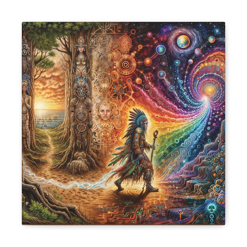 Rite of passage canvas print, trippy wall art, divine feminine, ayahuasca, dmt, psychedelic, visionary art, psilocybin, spiritual awakening image 10