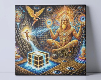 Solar Awakening: The Ascension of Ra - The Golden Starseed Meditation - Visionary Art Canvas Print - Meditation Decor