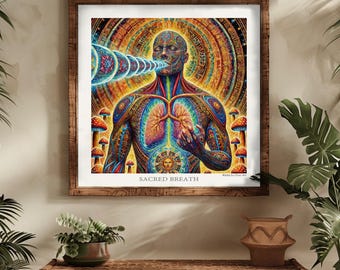 Sacred Breath Visionary Art, Alchemy Wall Art, Alchemical Marriage, third eye, DMT art, sacred geometry, interdimensional, shamanic