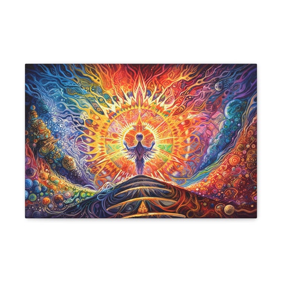 Mystical Experience Art Canvas, Unique Tribal Vibrant Trippy Gift