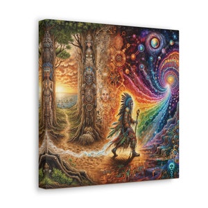 Rite of passage canvas print, trippy wall art, divine feminine, ayahuasca, dmt, psychedelic, visionary art, psilocybin, spiritual awakening image 9