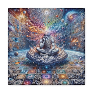 Impression sur toile galaxie mystique lévitation art de la création de la conscience cosmique troisième oeil, art DMT, géométrie sacrée, interdimensionnel, chamanique