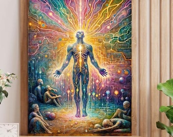 Radiant Ascension: Visionary Psychedelic Art, Sacred Geometry & Spiritual Transformation | Explore Higher Consciousness Decor for Yoga Space