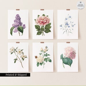 Vintage Blumen Poster Set: Flieder, Pfingstrose, Glockenblume, Dogwood, Rosen, Hortensie / Botanische Blumen Wand Dekoration / FL12