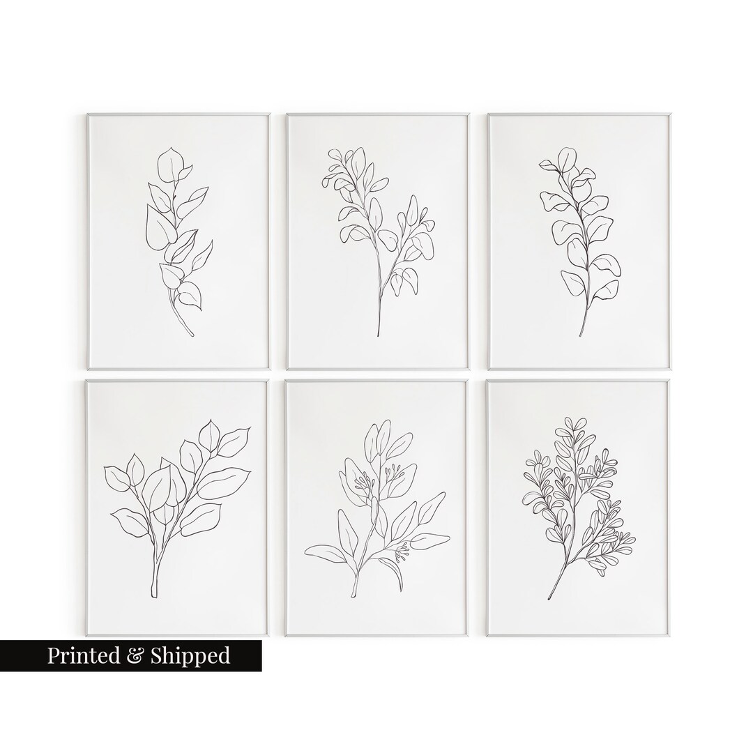 Vintage Black and White Greenery Wall Art Prints Set of 6 / Etsy