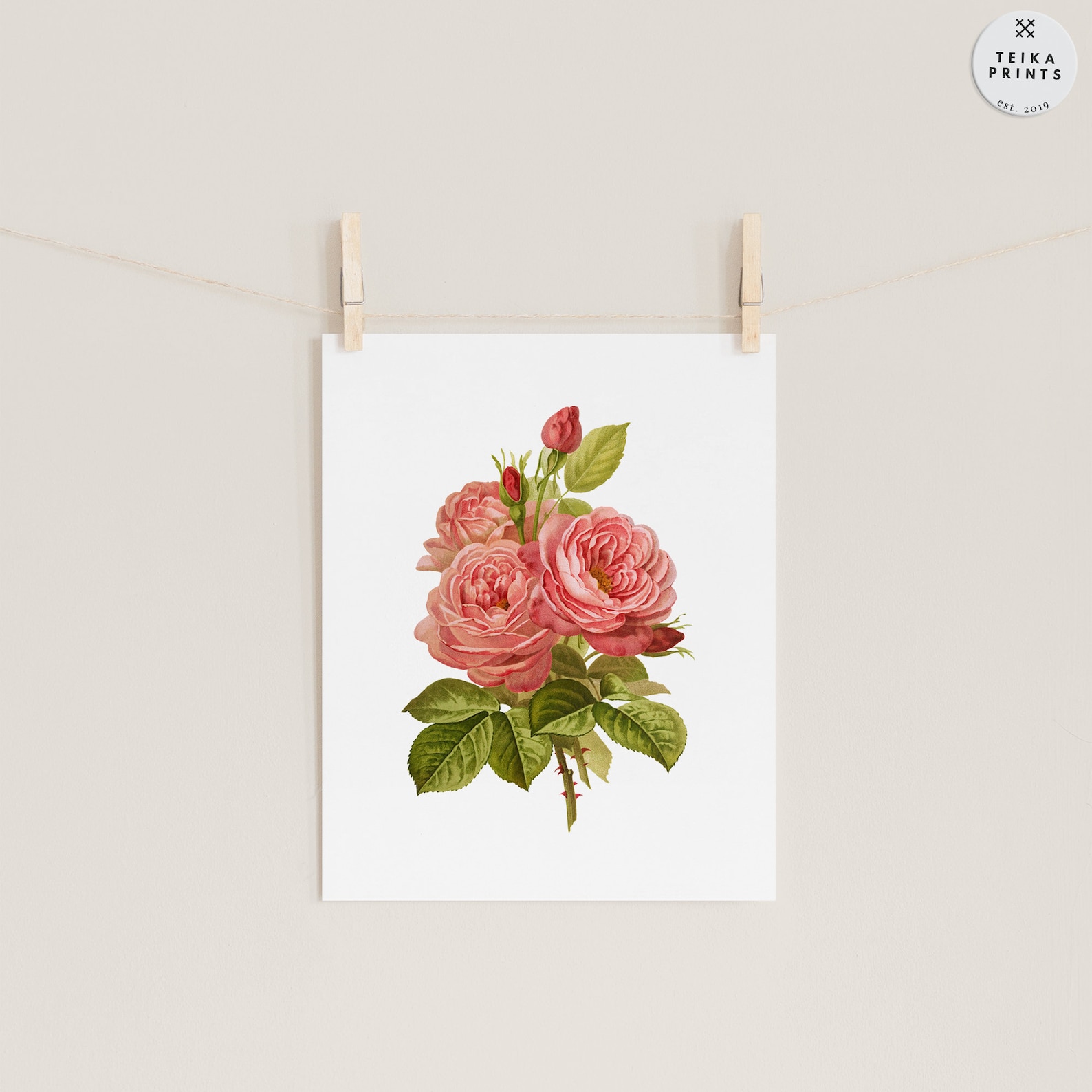 Vintage Pink Roses Flowers Wall Art Prints Set of 6 / Botanical Floral ...