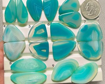 Sea Green Banded Agate Pair Cabochon-AAA Quality-Designer Sea Green Botswana Agate Pair Stone-Loose Gemstone-Jewelry Making Gemstone-A-185