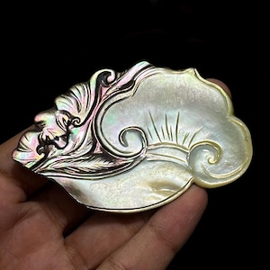 Mother of Pearl Hand Carving Stone-AAA Quality-Natural Designer MOP Cloud Guardian Design Carving Stone-For Jewelry Making- 57x86x6 MM-A-200