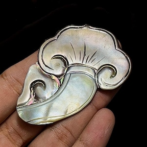 Mother of Pearl Hand Carving Stone-AAA Quality-Natural Designer MOP Elephant Trunk Design Carving Stone-For Jewelry Making- 60x54x4 MM-A-198