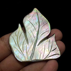 Mother of Pearl Hand Carving Stone-AAA Quality-Natural Designer MOP Half Leaf Design Carving Stone-For Jewelry Making- 59x53x4 MM-A-199